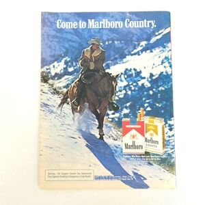Vintage Marlboro Cowboy Snow Scene Print Ad Western Decor Retro Wall Art Mancave